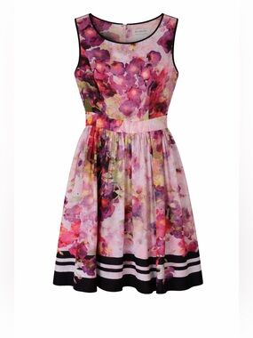 Liz Claiborne Pink and Purple Floral Sleeveless Party Dress Flowy Fit & Flare